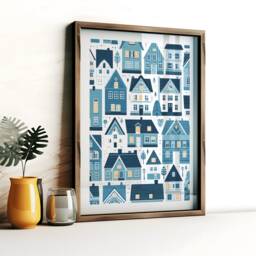Scandi Houses Art Set - 3 Scandinavian Style Posters - Retro Artwork Scandanavian Design Turquoise House Decor Nordic Home Wall Print - thumbnail 3