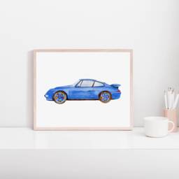Watercolor Retro Car Print Classic Automotive Wall Art - thumbnail 3