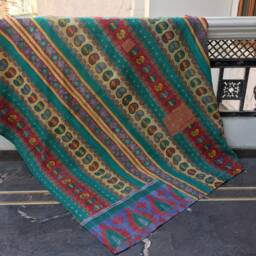 Handmade Reversible Cotton Kantha Quilt Vintage Indian Sari Bohemian Throw - thumbnail 2