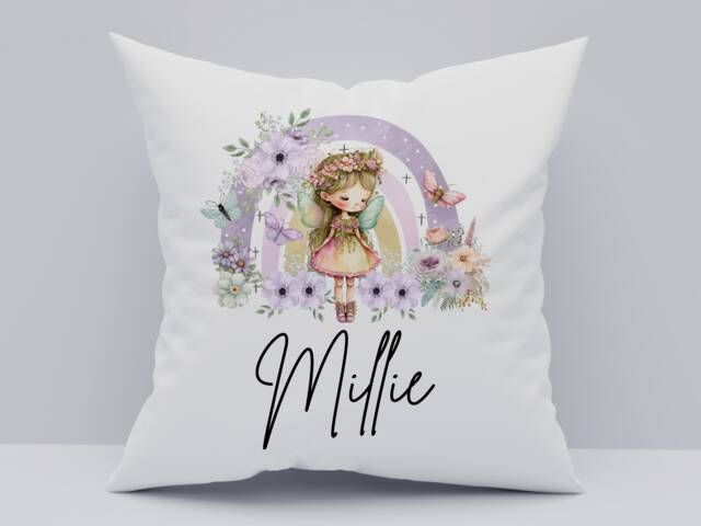 Personalized Fairy Rainbow Cushion, Kids Bedroom Decor - image 1