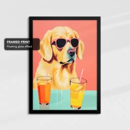Vibrant Golden Retriever Drinking Glasses Painting Framed Poster Print & Canvas Wall Decor Art Bedroom Home Interior Dog Lover Gift - thumbnail 2