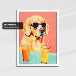 Vibrant Golden Retriever Drinking Glasses Painting Framed Poster Print & Canvas Wall Decor Art Bedroom Home Interior Dog Lover Gift - thumbnail 3