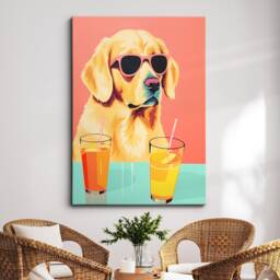 Vibrant Golden Retriever Drinking Glasses Painting Framed Poster Print & Canvas Wall Decor Art Bedroom Home Interior Dog Lover Gift - thumbnail 1