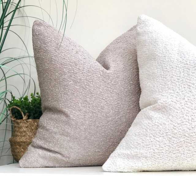 stone Boucle Cushion Cover With Piping - Texture Throw Pillow Neutral Home Decor - image 1