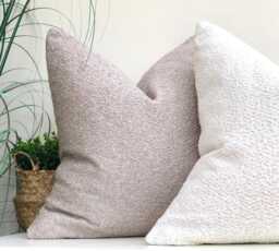 stone Boucle Cushion Cover With Piping - Texture Throw Pillow Neutral Home Decor - thumbnail 1