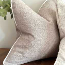 stone Boucle Cushion Cover With Piping - Texture Throw Pillow Neutral Home Decor - thumbnail 2