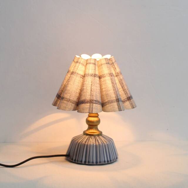 Handmade Blue Plaid Fabric Lamp Ceramic Base For Home Decor-104# - image 1