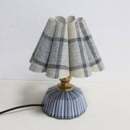Handmade Blue Plaid Fabric Lamp Ceramic Base For Home Decor-104# - thumbnail 3