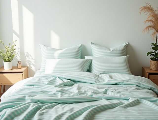 Mint Stripe Cotton 1 Duvet Cover Checkered Comforter Set Cozy Bedroom Decor Duvet - image 1