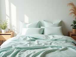 Mint Stripe Cotton 1 Duvet Cover Checkered Comforter Set Cozy Bedroom Decor Duvet