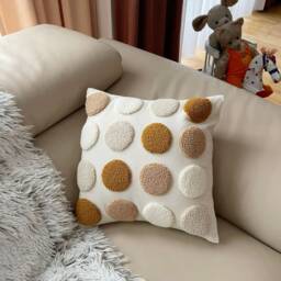 Punch Needle Throw Pillow Preppy Decorative Cotton Cover - thumbnail 4