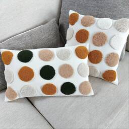 Punch Needle Throw Pillow Preppy Decorative Cotton Cover - thumbnail 2