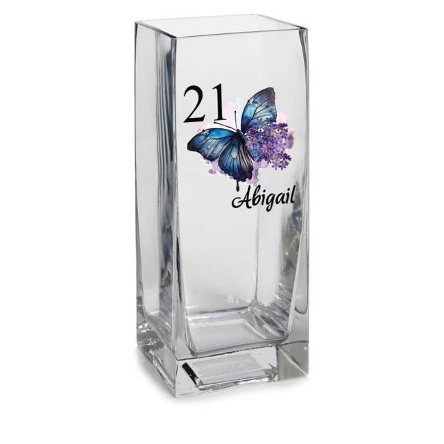 Personalised 21st Birthday Flower Vase Gift Present With Butterfly - image 1