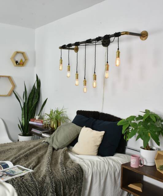 Wall Chandelier - Unique Bedroom Lighting Large Sconce 7 Pendant Light Fixture Custom Wood Bracket Plug in Or Hardwired - image 1