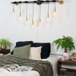 Wall Chandelier - Unique Bedroom Lighting Large Sconce 7 Pendant Light Fixture Custom Wood Bracket Plug in Or Hardwired - thumbnail 2