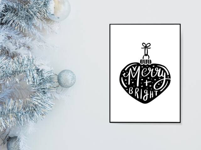 Merry & Bright Bauble - Christmas Festive Fall Holidays - Wall Print Gift Bespoke Poster A5 A4 A3 Framed - image 1