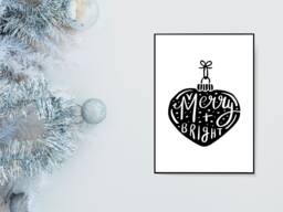 Merry & Bright Bauble - Christmas Festive Fall Holidays - Wall Print Gift Bespoke Poster A5 A4 A3 Framed - thumbnail 1