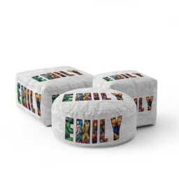 Personalised Superhero Name Kids Novelty Ottoman Filled Pouffe Footrest Foot Stool Inc Washable Cover Zipped Closure Pet His Her Gift