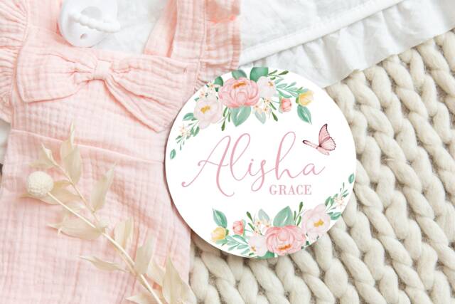 Butterfly Personalized Baby Name Sign, Nursery Room Decor, Kids Wall Floral Hospital Bassinet Newborn Photography Prop - image 1