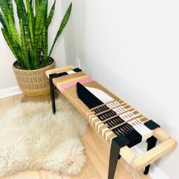 Hand-Woven Entryway Bench Mcm Style End Of Bed & Mudroom Seating - Custom-Made, Multiple Sizes - thumbnail 3
