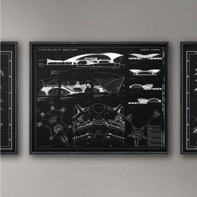 Twa Flight Center Blueprint Art Print Vintage Nyc Travel Poster - image 1