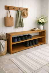 Rustic Boot Rack Storage Shoe Organiser Chunky Rustic Handmade Furniture - thumbnail 1