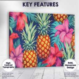 Vibrant Tropical Pineapple Hibiscus Repeat Pattern Canvas Wall Art Print Decor Picture Ready To Hang - thumbnail 1