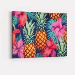 Vibrant Tropical Pineapple Hibiscus Repeat Pattern Canvas Wall Art Print Decor Picture Ready To Hang - thumbnail 4