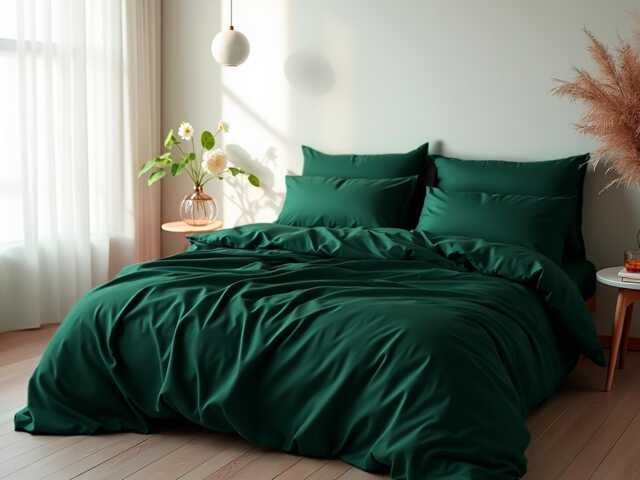 Emerald Sateen Bedding Set 1 Duvet Cover & 2 Pillowcases Cotton Satin Comforter - image 1