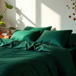 Emerald Sateen Bedding Set 1 Duvet Cover & 2 Pillowcases Cotton Satin Comforter - thumbnail 3