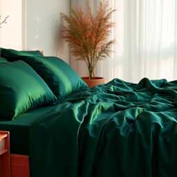 Emerald Sateen Bedding Set 1 Duvet Cover & 2 Pillowcases Cotton Satin Comforter - thumbnail 4