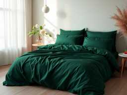 Emerald Sateen Bedding Set 1 Duvet Cover & 2 Pillowcases Cotton Satin Comforter