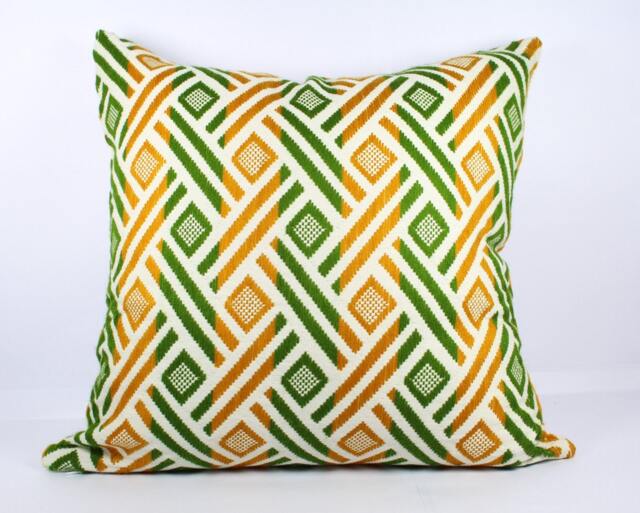 Jacquard Pillow Cover Green & Yellow Geometric Cushion, Euro Sham - image 1