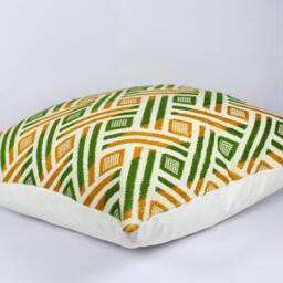Jacquard Pillow Cover Green & Yellow Geometric Cushion, Euro Sham - thumbnail 2