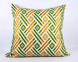 Jacquard Pillow Cover Green & Yellow Geometric Cushion, Euro Sham - thumbnail 1