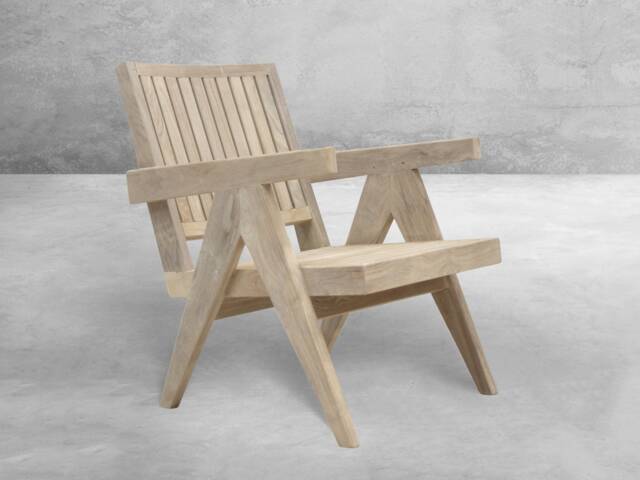 Pierre Jeanneret Inspired Teakwood Slatted Easy Chair - Outdoor Furniture Range - image 1