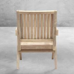 Pierre Jeanneret Inspired Teakwood Slatted Easy Chair - Outdoor Furniture Range - thumbnail 2