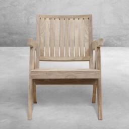 Pierre Jeanneret Inspired Teakwood Slatted Easy Chair - Outdoor Furniture Range - thumbnail 3
