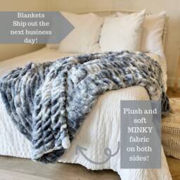 Adult Minky Blanket, Blue Soft Blanket Adult, Plush - thumbnail 2