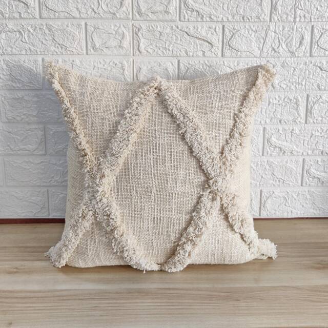 Off White - Ivory Embroidered Tufted Textured Natural Washed Raw Cotton 18x18 , 20x20 22x22 24x24 Inches Decorative Throw Pillow Cover - image 1