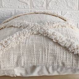 Off White - Ivory Embroidered Tufted Textured Natural Washed Raw Cotton 18x18 , 20x20 22x22 24x24 Inches Decorative Throw Pillow Cover - thumbnail 2