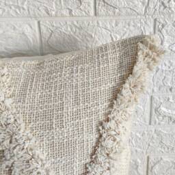 Off White - Ivory Embroidered Tufted Textured Natural Washed Raw Cotton 18x18 , 20x20 22x22 24x24 Inches Decorative Throw Pillow Cover - thumbnail 3