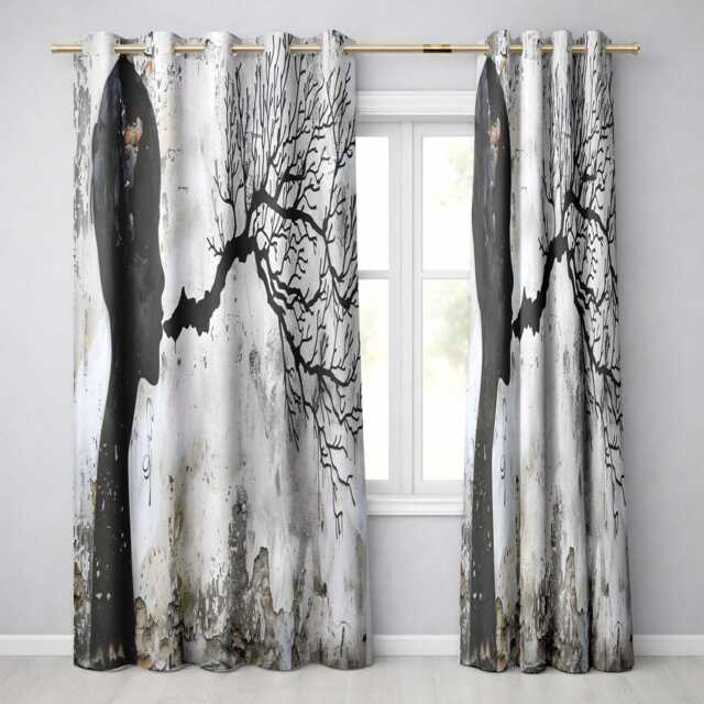 Human Profile With Branching Tree Mind Design Stylish Bold Artwork For Home Decor Readymade Eyelet Ring Top Thermal 100% Blackout Curtains - image 1