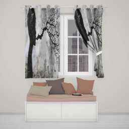 Human Profile With Branching Tree Mind Design Stylish Bold Artwork For Home Decor Readymade Eyelet Ring Top Thermal 100% Blackout Curtains - thumbnail 2