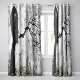 Human Profile With Branching Tree Mind Design Stylish Bold Artwork For Home Decor Readymade Eyelet Ring Top Thermal 100% Blackout Curtains - thumbnail 1