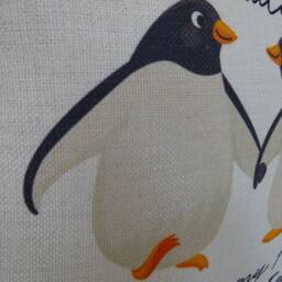 Personalised Penguin Couple Cream Canvas Cushion, Scatter Wedding, Engagement Gift, Unique Keepsake, Love Story - thumbnail 2