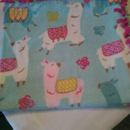 Llama Fleece Tied Blanket Pink, White & Teal Throw - 52x47 - thumbnail 2