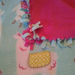 Llama Fleece Tied Blanket Pink, White & Teal Throw - 52x47 - thumbnail 3