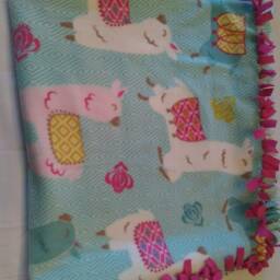 Llama Fleece Tied Blanket Pink, White & Teal Throw - 52x47 - thumbnail 4