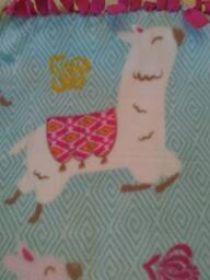 Llama Fleece Tied Blanket Pink, White & Teal Throw - 52x47